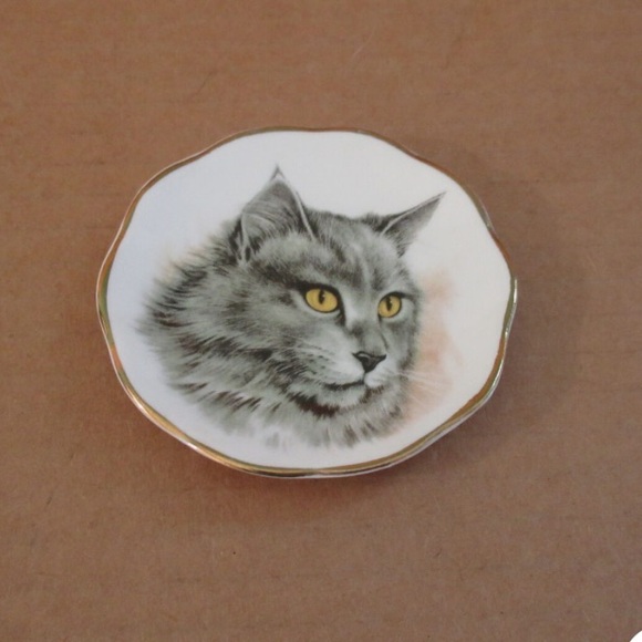 Vintage Fenton Persian Kitten Cat Plate English Bone China Trinket Gold Rim - Picture 8 of 9